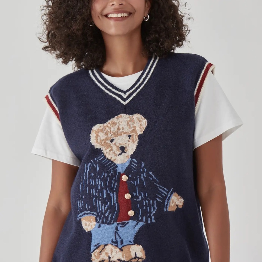 Cider Navy Bear Knit Vest L